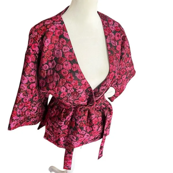 Tularosa Rory Deep Magenta Metallic Jacquard Wrap Top XS NWT Revolve - Image 3
