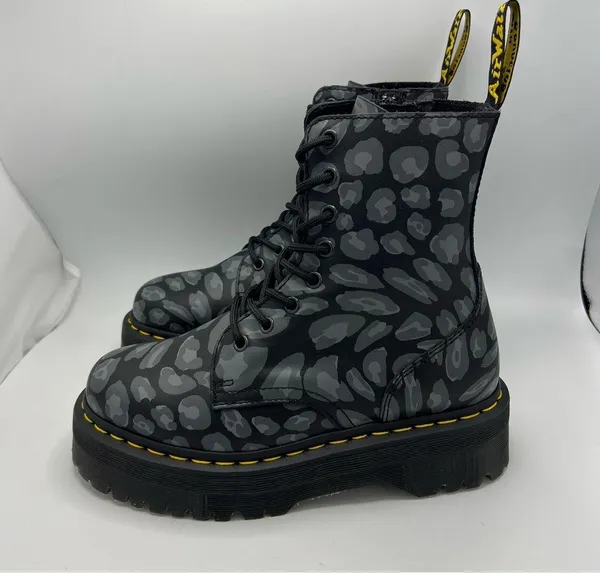 Dr Martens Jadon Black Distorted Leopard Backhand Platform Boots Size US 8 EU 39 - Image 3