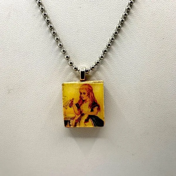 Alice in Wonderland drink me scrabble tile necklace - Image 12