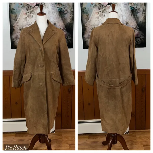 Nice Vintage 90s Stuart’s Tan Suede Trench Coat! - Image 2