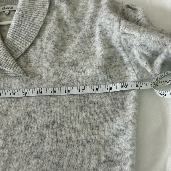Madewell Shawl Collar Wool Sweater Grey Marled Knit Pullover Puff Sleeve. Size S - Image 9