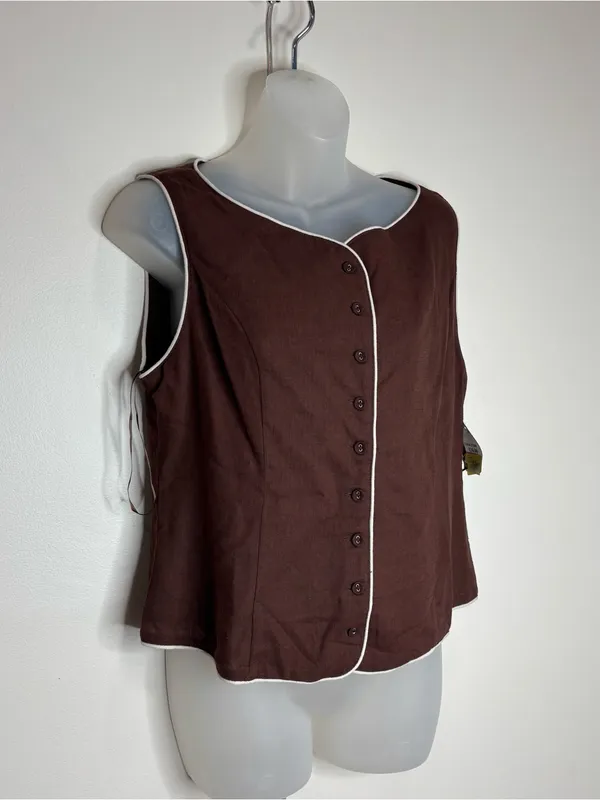 White Closet linen Sleeveless Brown Button-Front vest office business small NWT - Image 2