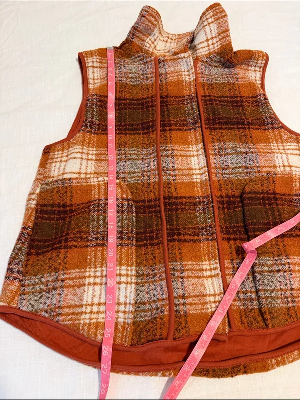 Free People Wrapped Up Blanket Vest Orange Plaid Wool Blend S - Image 14