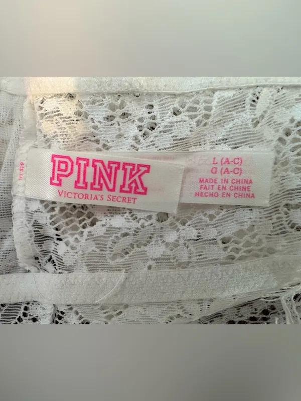 NWOT PINK Victoria's Secret Eyelash White Lace High Neck Underwire Push-Up Bra L - Image 7