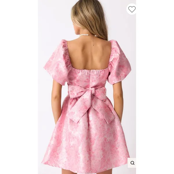 NWOT Meet Me in Santorini Cheers to Us Light Pink Floral Jacquard Mini Dress, XS - Image 3