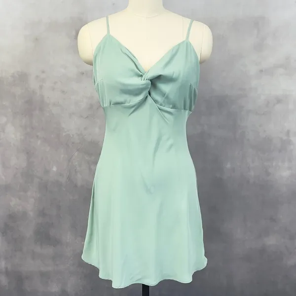 Abercrombie Fitch Mini Dress Women Large Sage Twist Front Flowy Soft Girl Ballet - Image 12