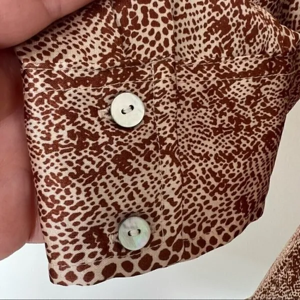 NEW a new day Animal print satin blouse top SMALL brown tan long sleeves buttons - Image 3