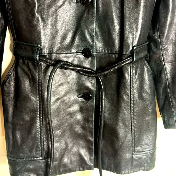 Vtg winlit ladies Y2K black leather jacket cinch waist size small retro‎ - Image 4