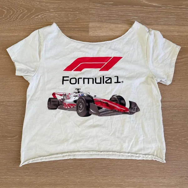 Aeropostale Formula 1 Graphic Tee Off Shoulder Car Size S White Red Black - Image 3