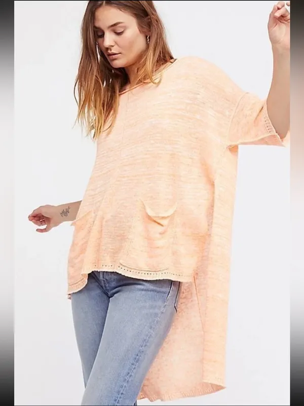 Free People Linen Blend High Low Orange Top Size Large - Image 2