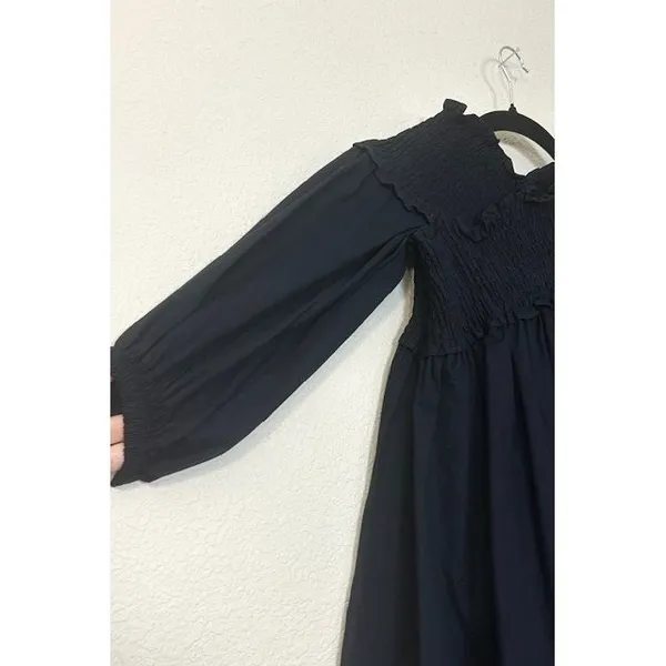 Zara Basic Black Mini Dress Sz S Smocked‎ Off-the-Shoulder Cotton Ruffle Goth - Image 7