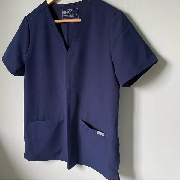 Figs Navy Blue Scrub Set-High Waisted Down Scrub Pants and Top - Image 6