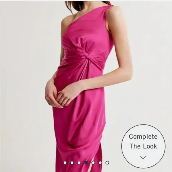 Abercrombie & Fitch One-Shoulder Satin pink Knotted Midi Dress Size XXS like new - Image 4