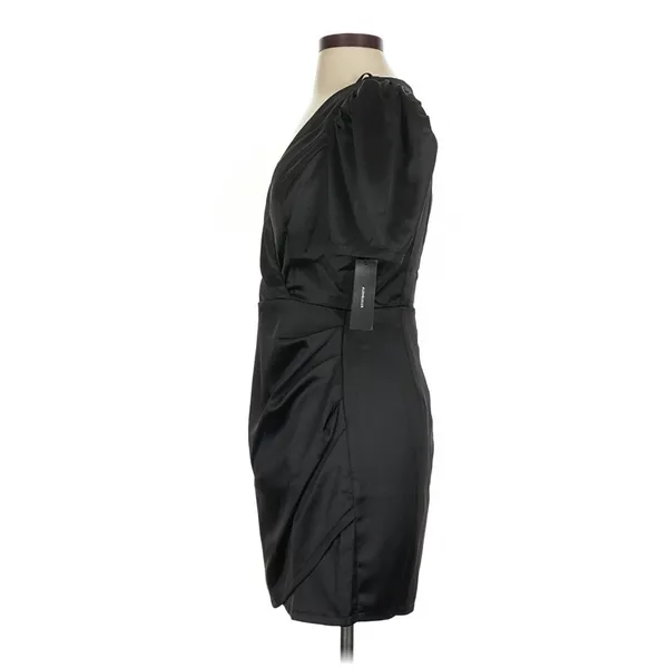 Lulus Black Ecstatic Evening Satin Puff Sleeve Ruched Mini Dress Small LBD - Image 7