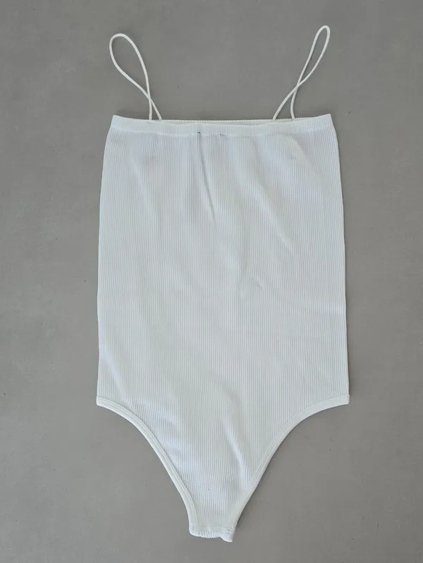 Zara White Ribbed Spaghetti-Strap Bodysuit Square Neckline Size M/L - Image 2