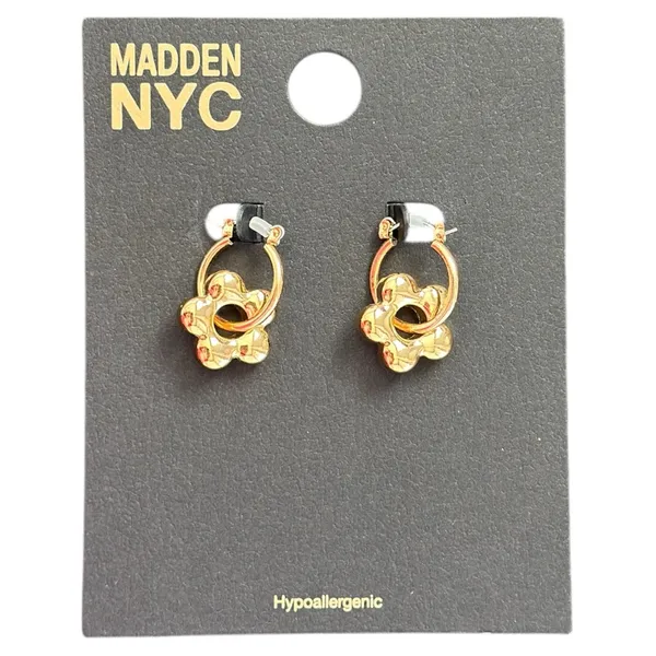 Madden NYC Gold-Tone Flower Charm Hoop Earrings NWT • Hypoallergenic - Image 2