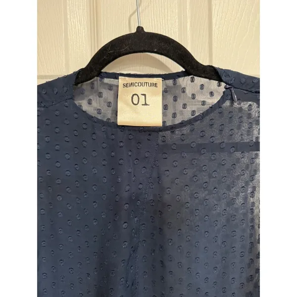 Semicouture Navy Blue Swiss Dot‎ Tiered Ruffle Sleeveless Shift Dress Size 01 - Image 2