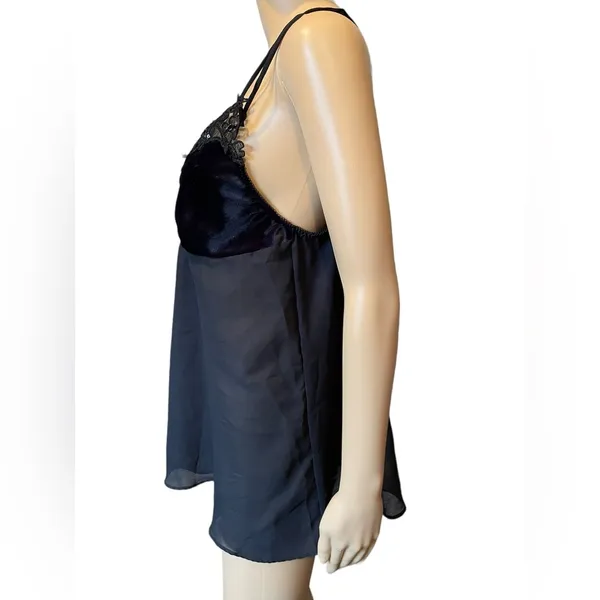 Je T’adore Vintage 90s Black Beaded Sequin Velvet Glam Sheer Lingerie Slip Top - Image 5