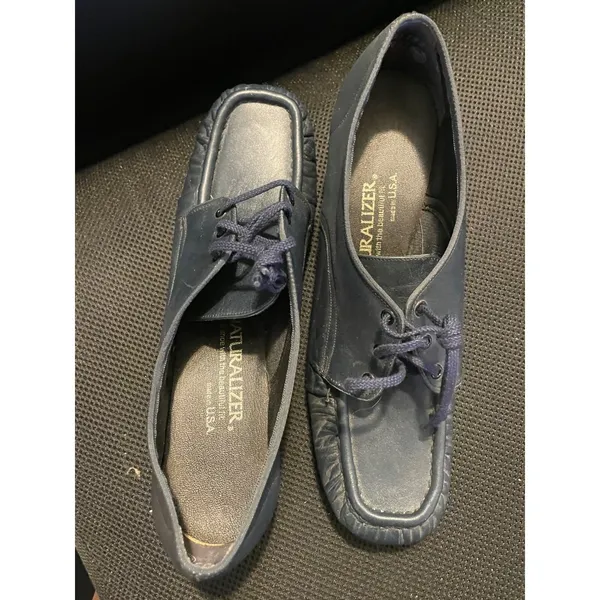 Naturalizer Wedge Oxford Vintage Navy Blue Crepe Sole Leather 8.5B Dark Academia - Image 4