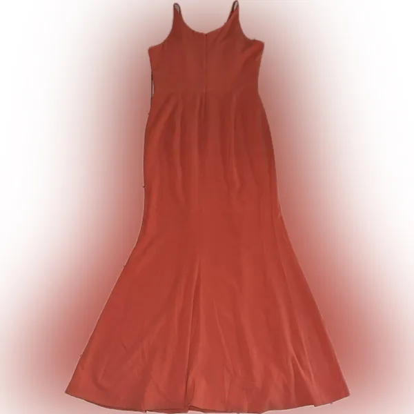 Dress The Population Iris v neck Slit Crepe maxi Gown in orange Size XL - Image 4