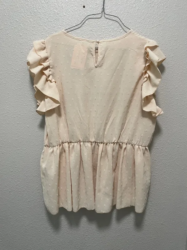 Floral Embroidered Ruffle Sleeve Peplum Top - Cream - Image 2