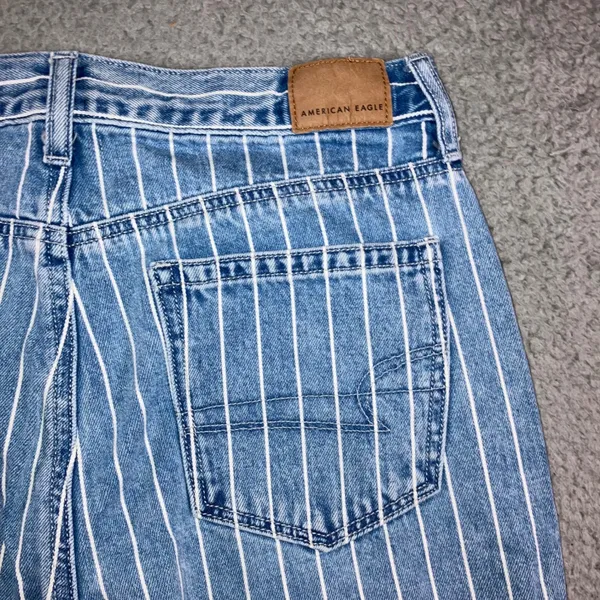American Eagle Pinstripe Mom Jeans 4 29x27 Blue Retro High Waisted Tapered Leg - Image 15