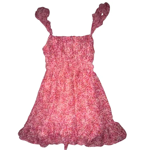 LUSH Dress Pink Floral Babydoll Chiffon Sundress Peasant Elastic Waist Women XS - Image 3