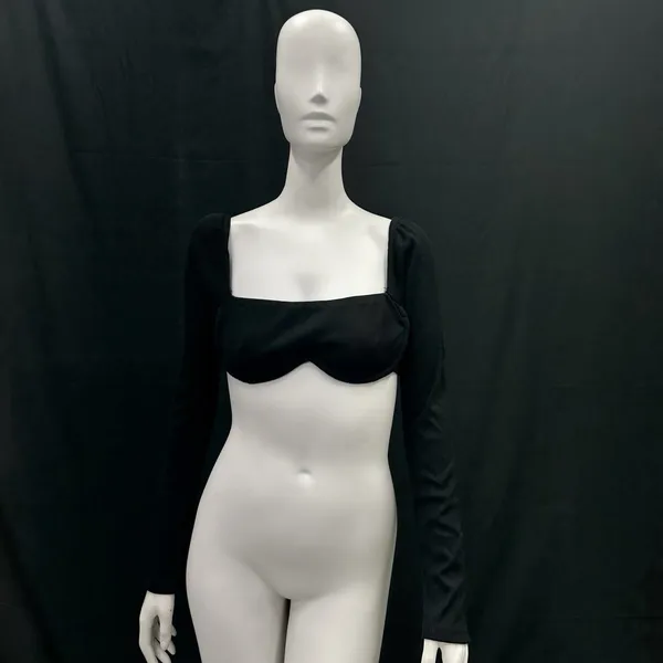 Princess Polly 10 Black‎ Wired Straight Neckline Becca Long Sleeve Crop Top - Image 2
