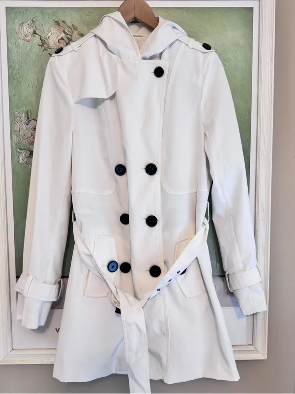 ESPRIT Hooded Double Breasted Trench Coat with Belt M 20” p2p White EUC - Image 2