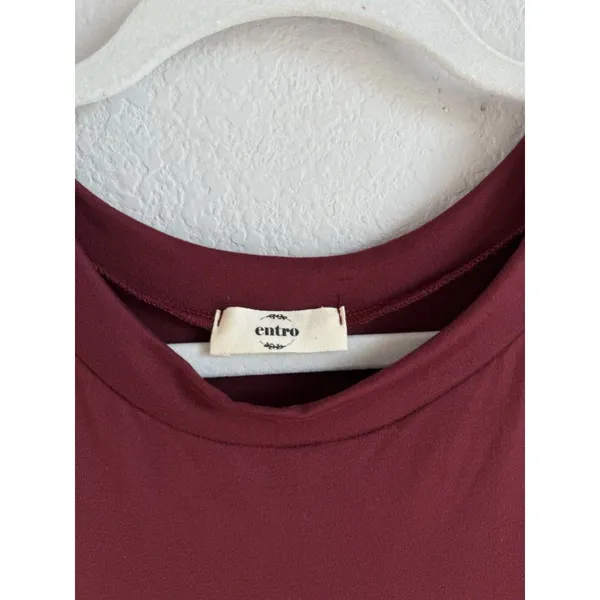 Entro Women’s‎ Tiered Merlot Babydoll Ruffle Short Sleeve Mini Dress Size Small - Image 10