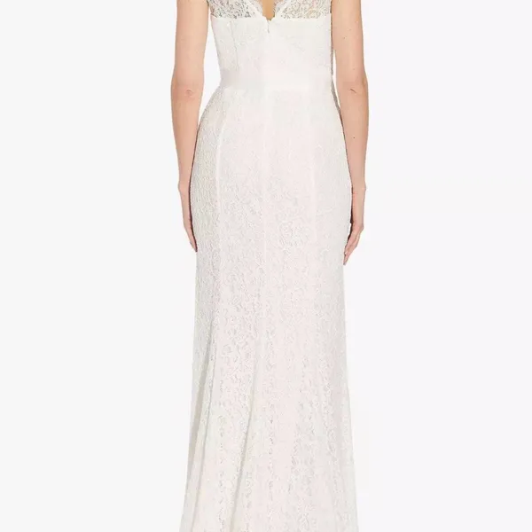Adrianna Papell V-Neck Long Bridal Dress NWT Size 2 Coquette Bow Lace - Image 2