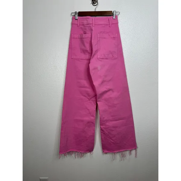 Zara Pink High Waisted Wide Leg Jeans Raw Hem Size‎ 2 Denim Pants - Image 2