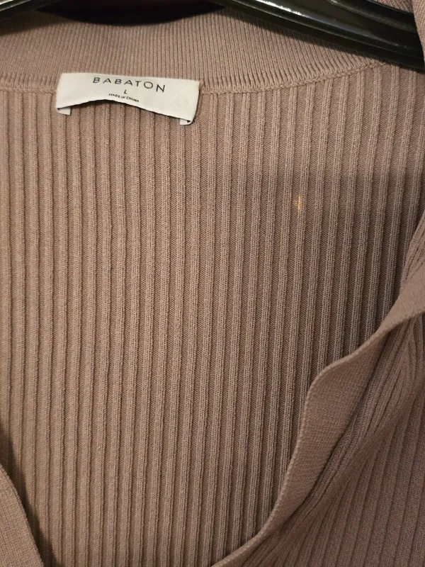 Babaton Ribbed Polo Sweater in Taupe Large - Image 6