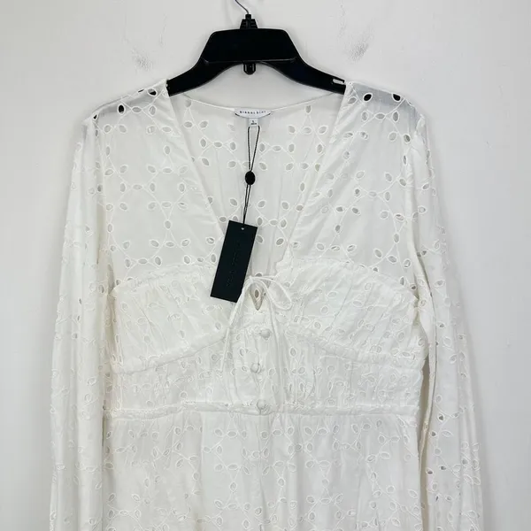 Gianni Bini Katrina Eyelet Mini Dress Cotton Long Sleeve A Line White Large NWT - Image 4