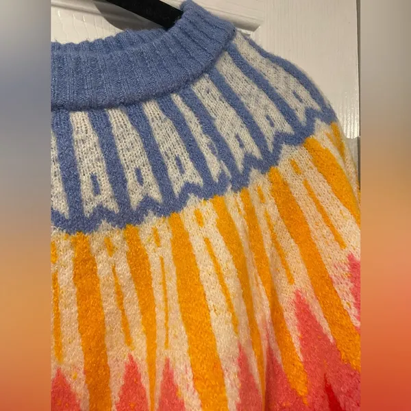 NWT French Connection Colorful Cream Fair Isle Knit Sweater Crew Neck Size XL - Image 6