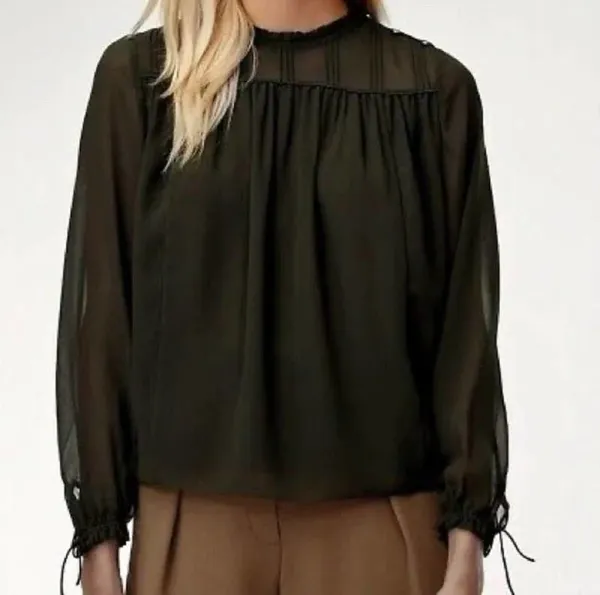 Aritzia Wilfred | Small | Lourdes Chiffon Button Sleeve Semi-Sheer Blouse Top - Image 2