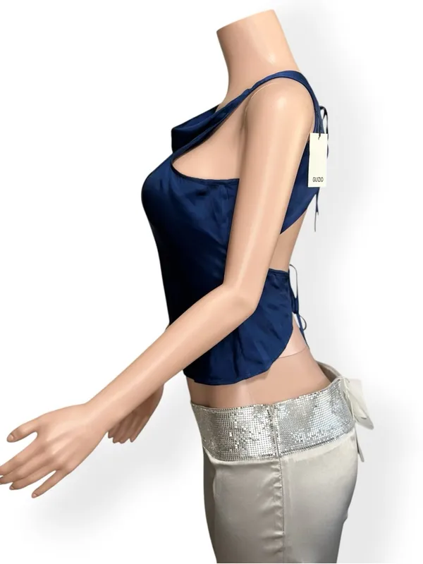 GUIZIO Regine Cowl Neck Top, Navy, Medium Blue - Image 5