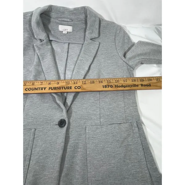 LOFT Cotton Knit Blazer Women S Heather Gray‎ Single Button Patch Pocket Jacket - Image 4