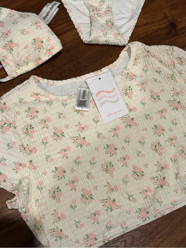 Dippin' Daisy's White Floral Smocked Set with Pink Roses - Image 2