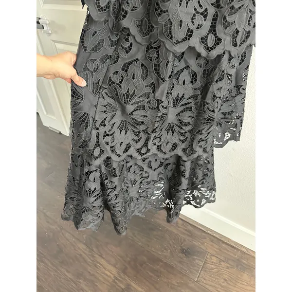 MESTIZA Cataleya Lace Floral Eyelet Tie Straps Black Midi Dress Sample - Image 6