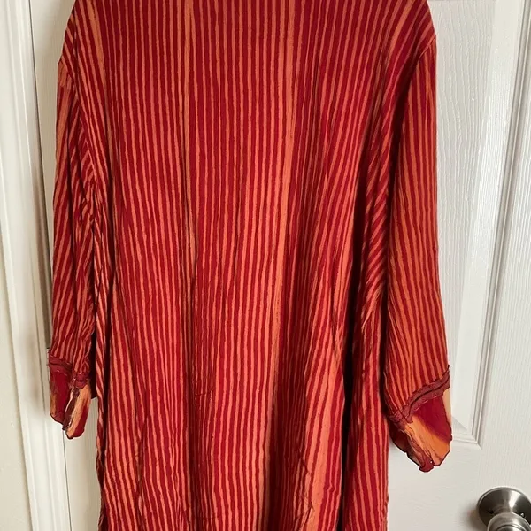 Freestyle Boho Red Striped Kimono Cardigan Open Front Duster Size 1X - Image 9