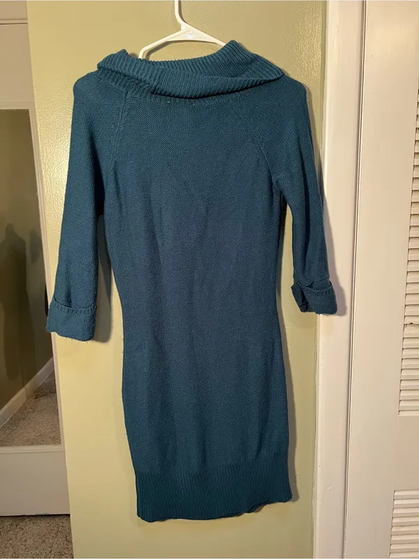 Pink Rose Women’s Size Medium Cowl Neck Sweater Dress Turquoise Green Blue Cable - Image 5