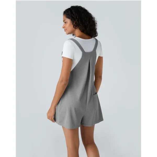 Halara Grey Waffle Knit Overall Shorts Shortalls Button Straps Large NWOT - Image 2