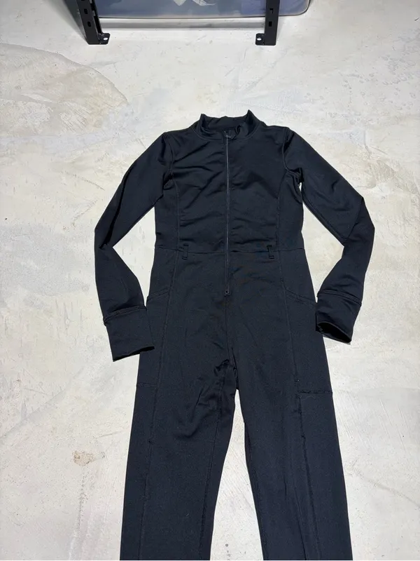 Aerie Black Women's Long-Sleeve Jumpsuit warm-up medium - Image 2