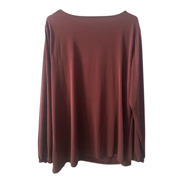 Michael Kors Burgandy Aysmmetrical Neck Long‎ Sleeve Blouse, 2X - Image 4