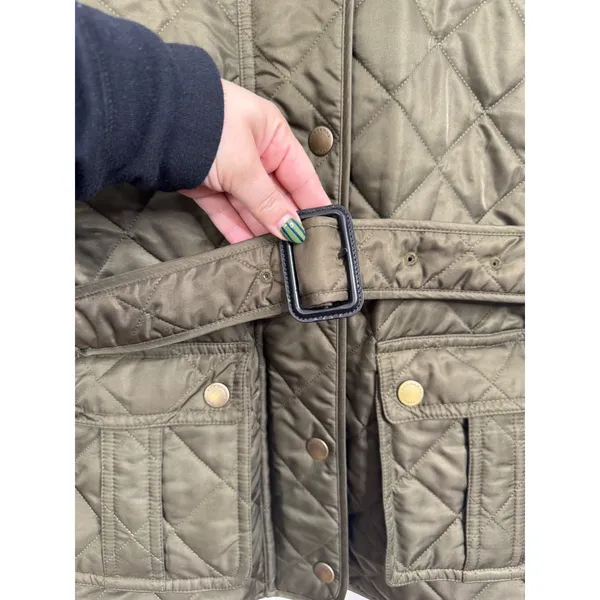 Burberry Brit Belted Quilted Green Jacket‎ with Nova Check Lining Size Xsmall - Image 5