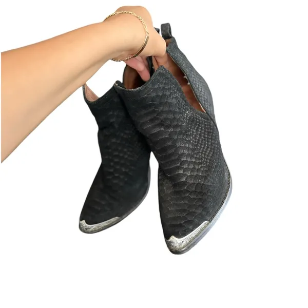 JEFFREY CAMPBELL Cromwell Suede Leather Black Western Ankle Boots Booties - Image 7