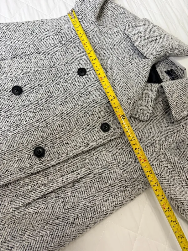 Abercrombie & Fitch Gray Herringbone Double Breasted Peacoat Quiet Luxury Preppy Career S - Image 6