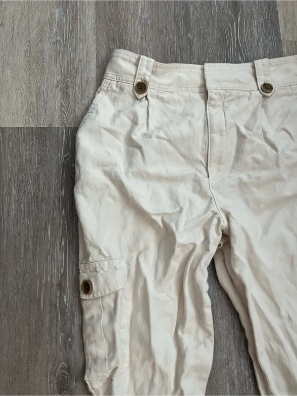 Gap Cotton Cargo Pants Womens 16 Regular Cream Linen Tapered Utility Safari - Image 7