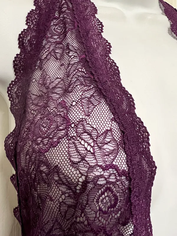 Purple Stretch Plunging Scalloped Lace Teddy - Image 5